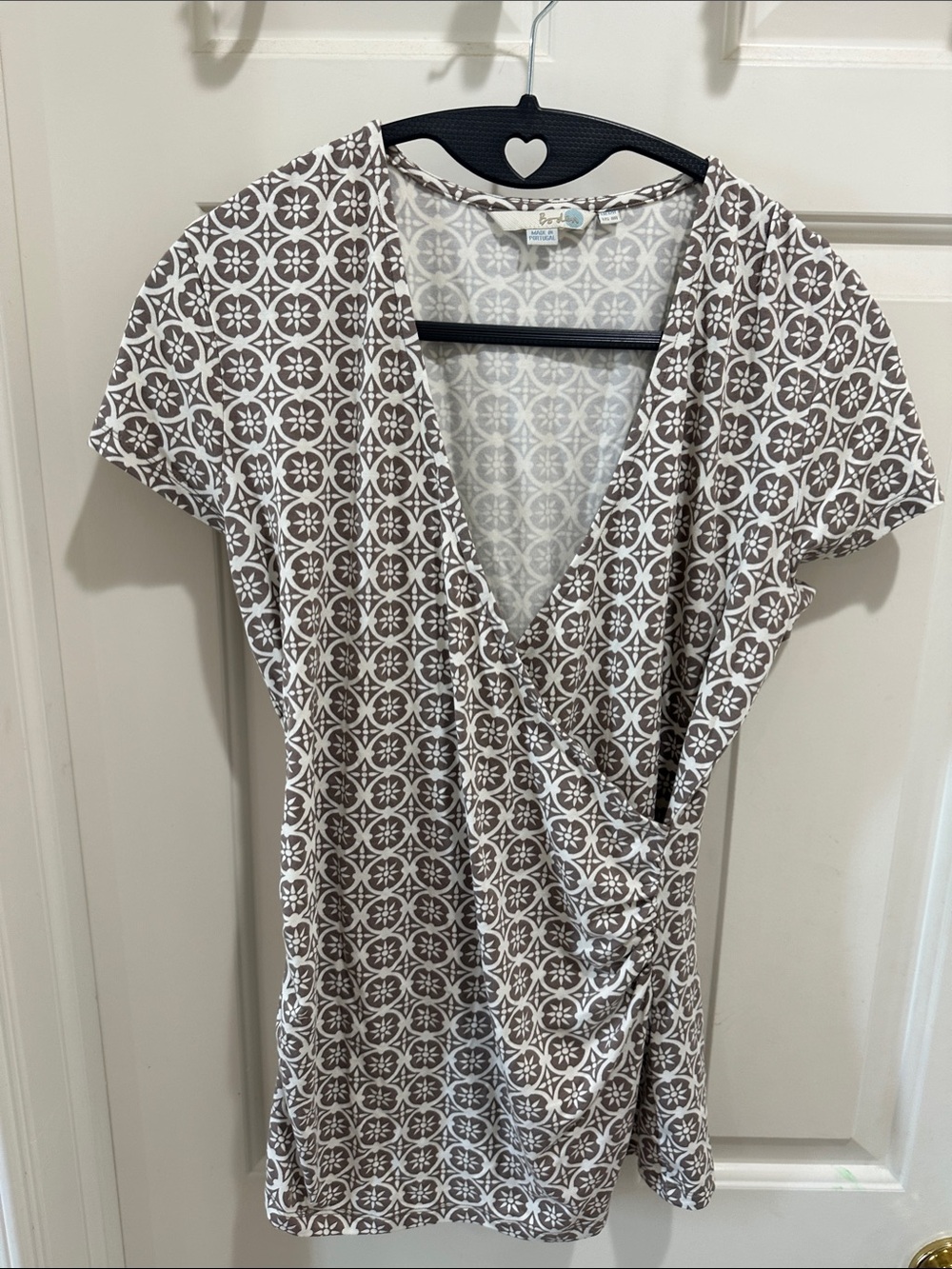 Boden Tan/LIGHT brown  and White Printed Wrap-Style Tunic size US 8R